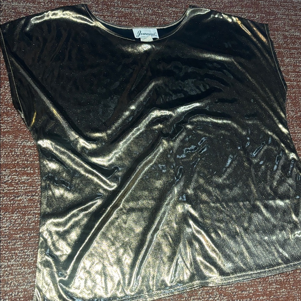 Vintage Liquid Metal Gold Metallic Top shirt sleeve loose fit shirt flowy large - Picture 3 of 11